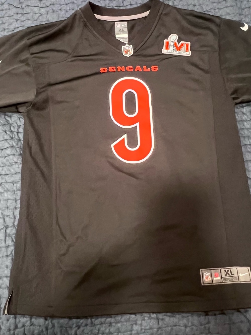 Nike Black Bengals #9 Football Jersey with Orange Accents
